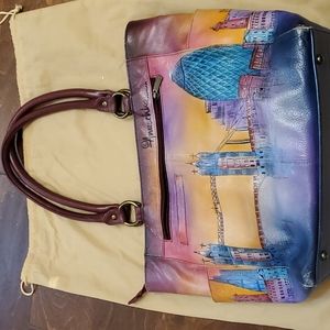 Beautiful Anuschka London Bridge. Hand painted tote leather bag.
